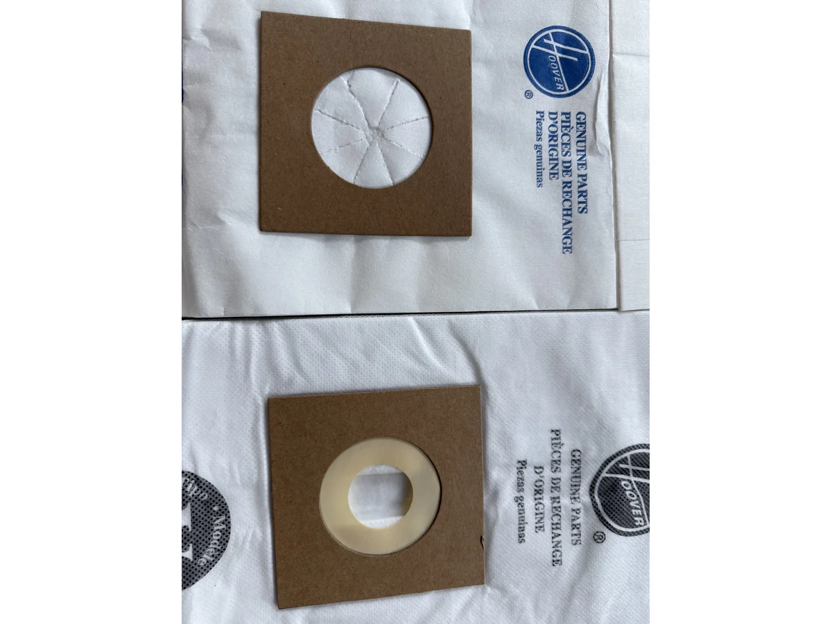 Hoover Type Y and Type Z vacuum bag collars side by side for WindTunnel fitment comparison
