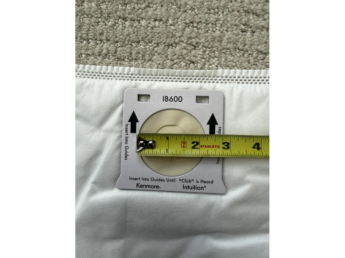 Kenmore IB600 Intuition vacuum bag collar opening measured with tape for No Touch upright bag sizing