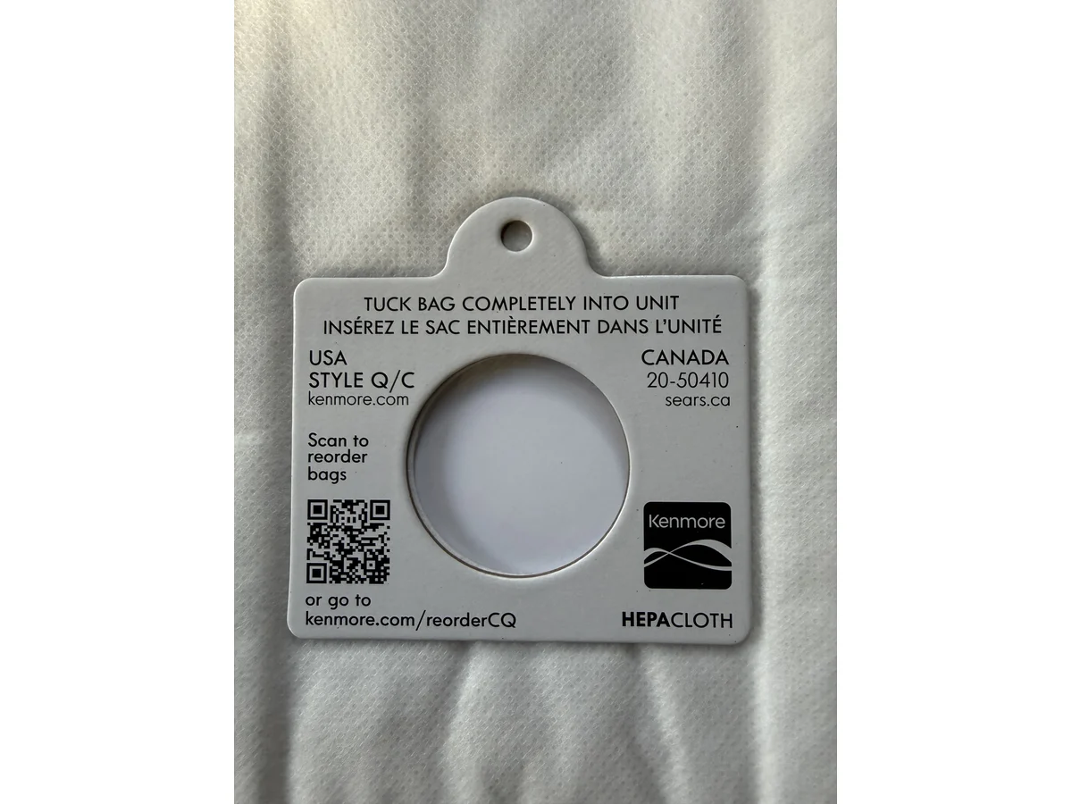 Kenmore Type Q/C collar QR label showing USA Style Q/C and Canada 20-50410