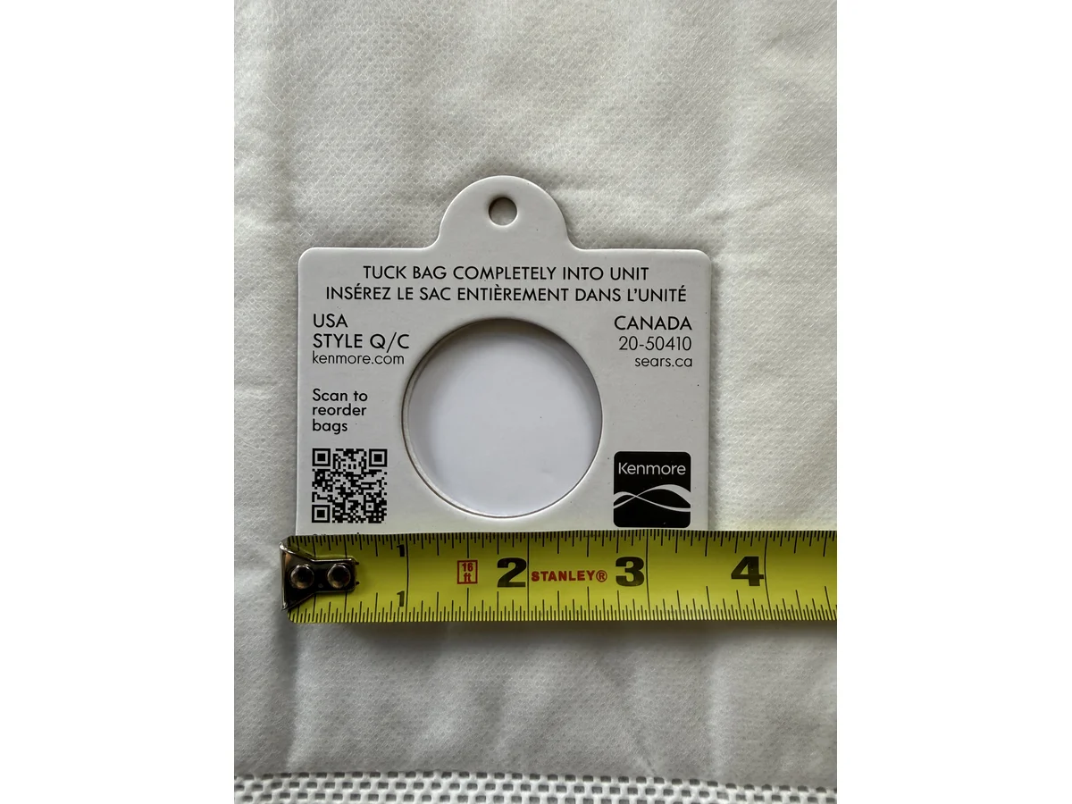 Kenmore Type Q/C canister vacuum bag collar opening measured with tape
