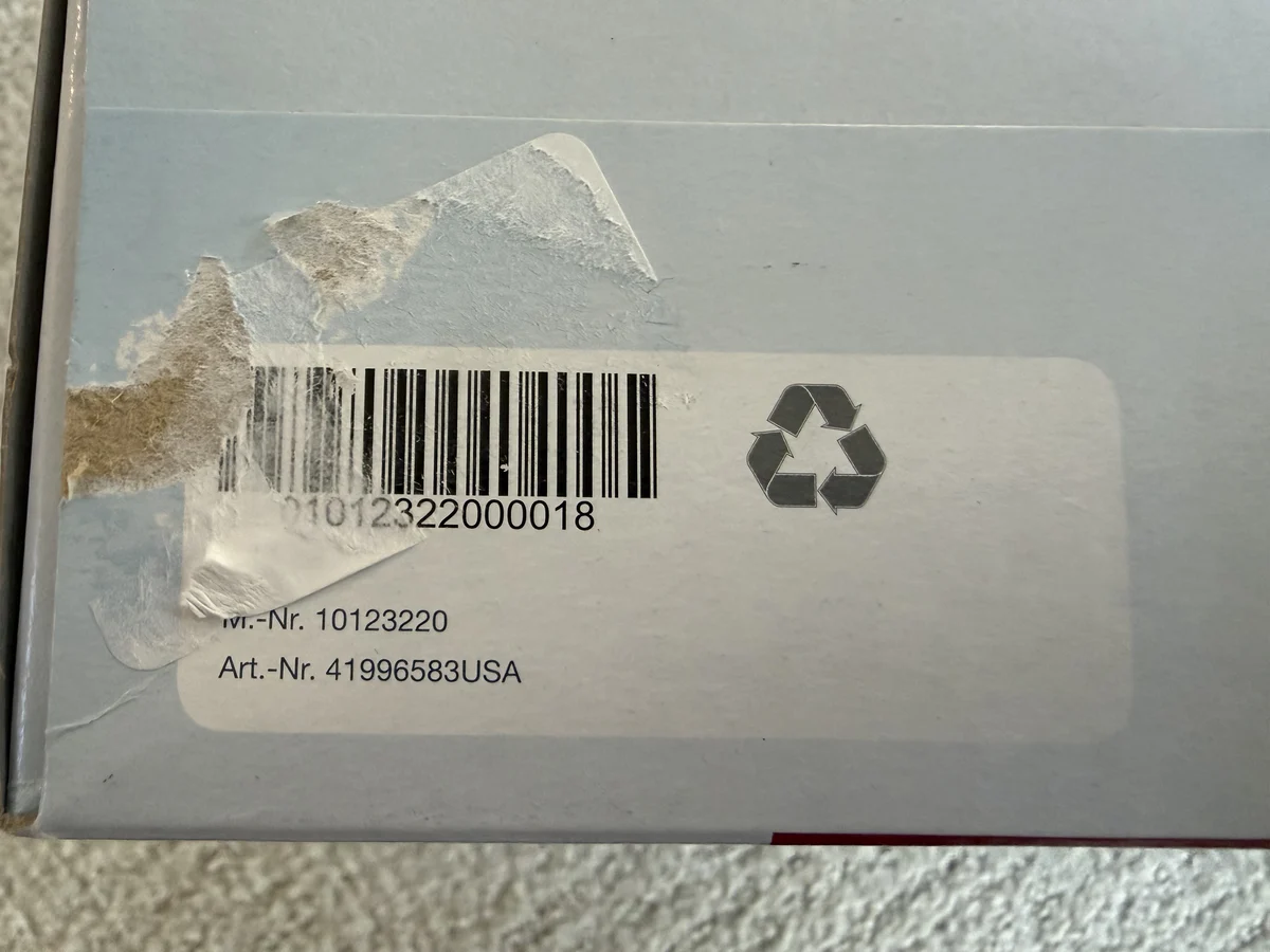 Miele FJM package part-number label showing M.-Nr. 10123220 and Art.-Nr. 41996583USA