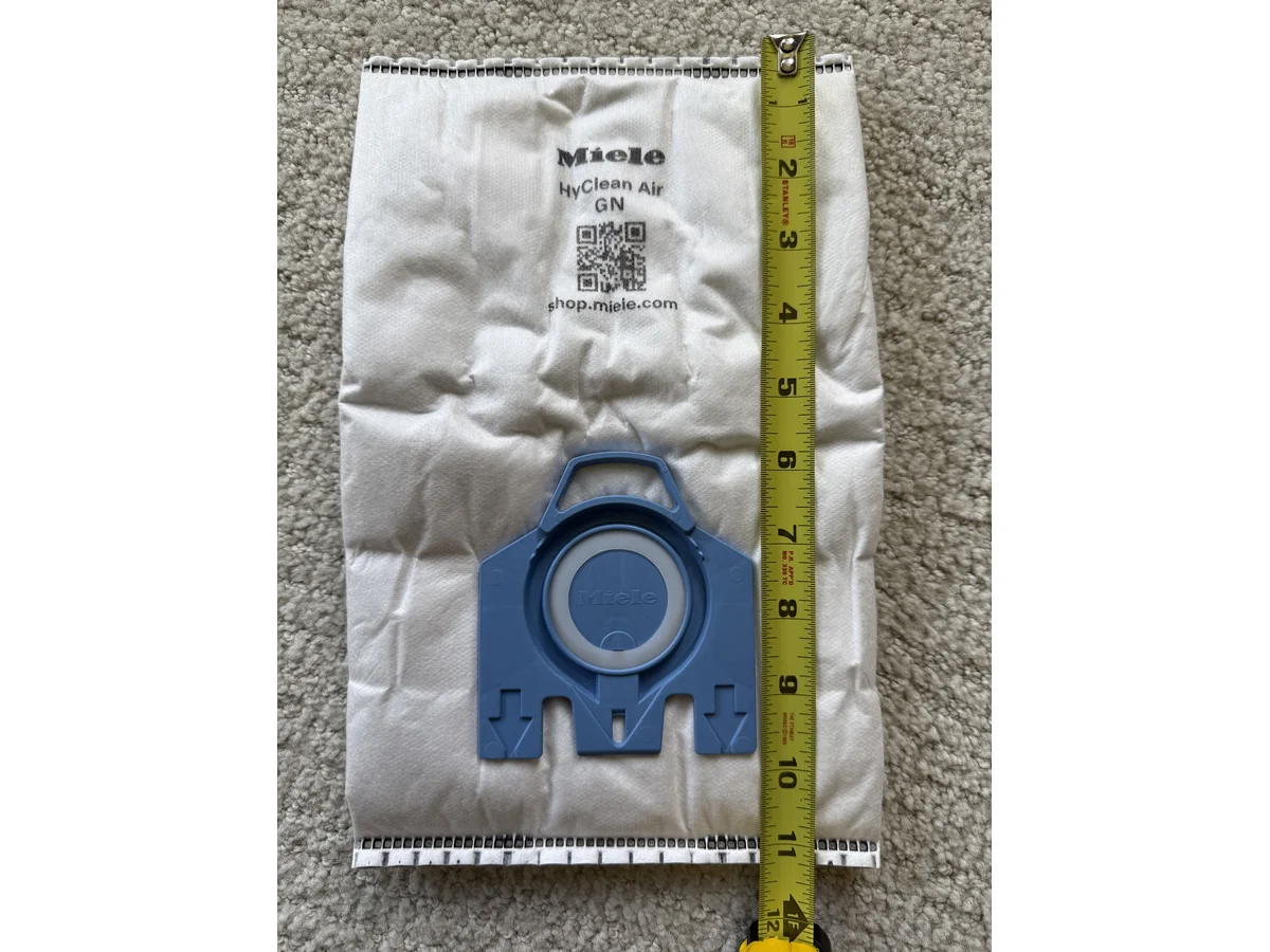 Miele GN blue collar replacement vacuum bag length measured with tape
