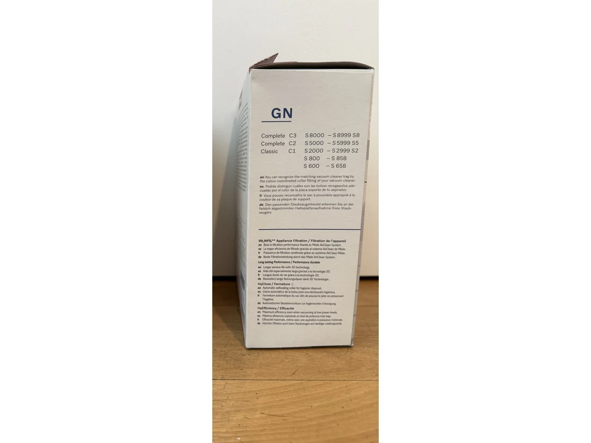 Miele GN package side panel listing Complete C3 Complete C2 Classic C1 and S-series model fitment