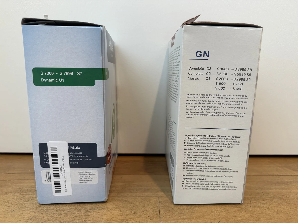 Miele Type U and Miele GN fitment panels compared for Dynamic U1 S7 Classic C1 and Complete C3 models