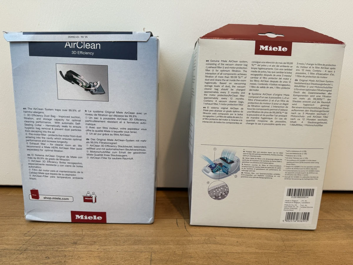 Miele Type U and Miele GN package backs side by side