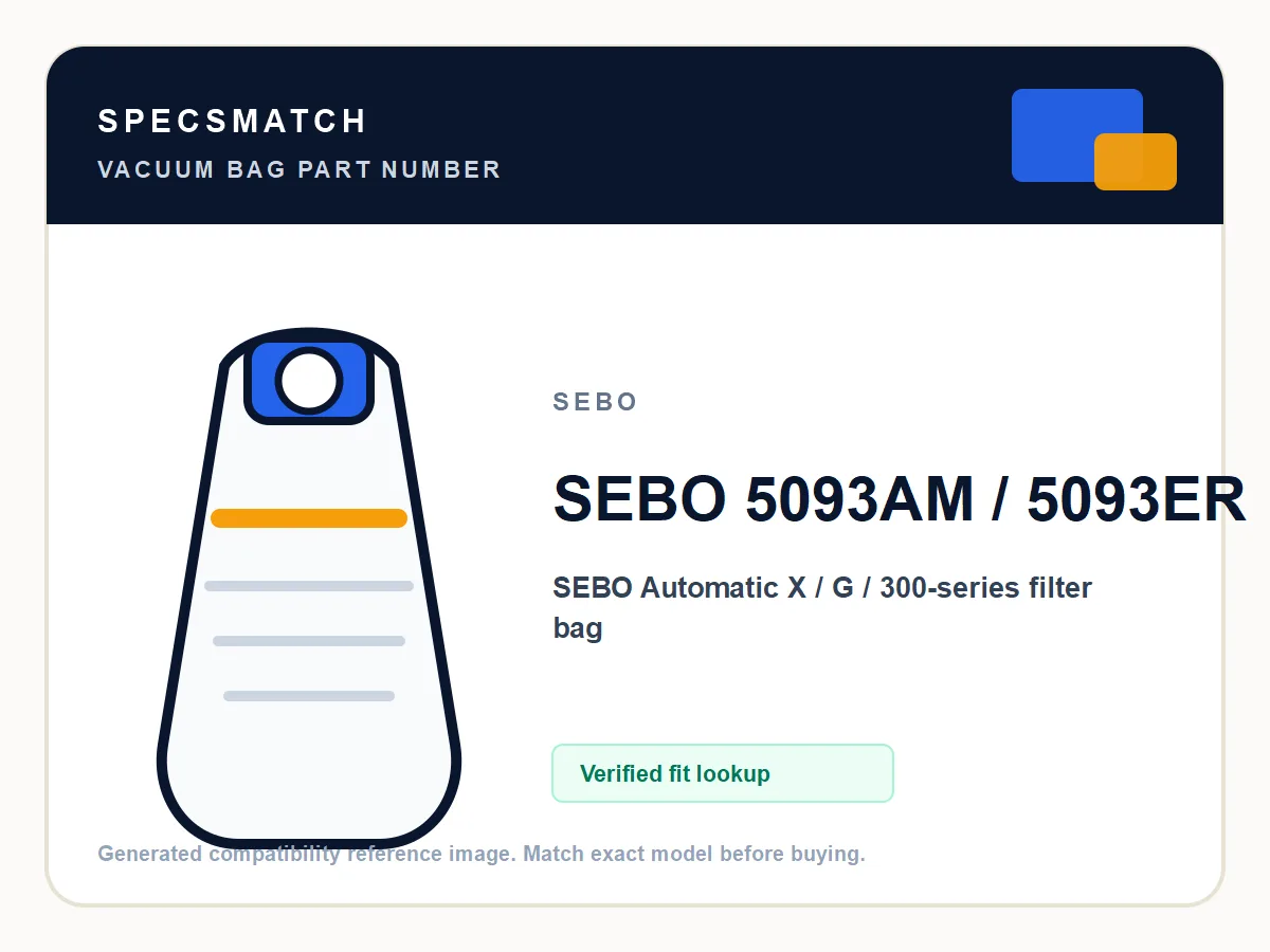 SEBO 5093AM / 5093ER vacuum bag product image showing part number SEBO 5093AM / 5093ER